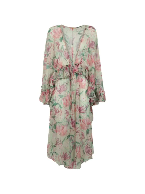 PatBO Honey Flower ruffled robe Green SPM33177
