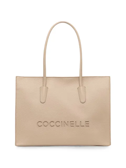 Coccinelle logo-embossed grained-leather tote bag Neutrals E1UAK110101