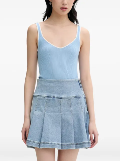 FROM FUTURE ribbed-knit contrast-trim top Blue WTO01197