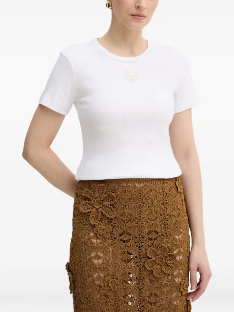 PINKO fine-rib T-shirt with Love Birds embroidery White 106815A3AL