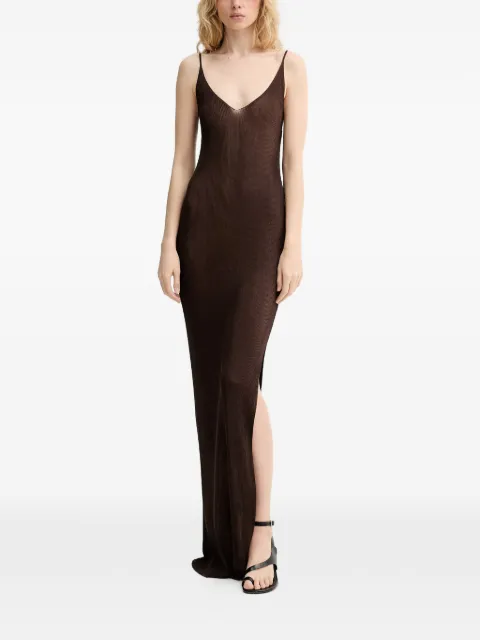 Gestuz GZsilvi ribbed-knit side-slit maxi dress Brown 10911420