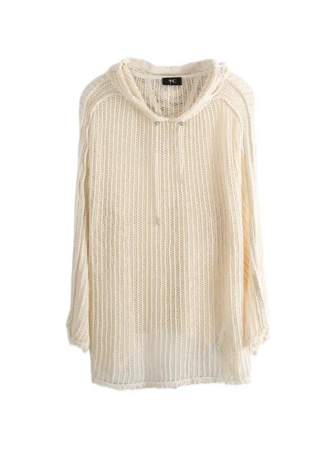 THUG CLUB mesh-knit distressed hoodie White TC26KN0301