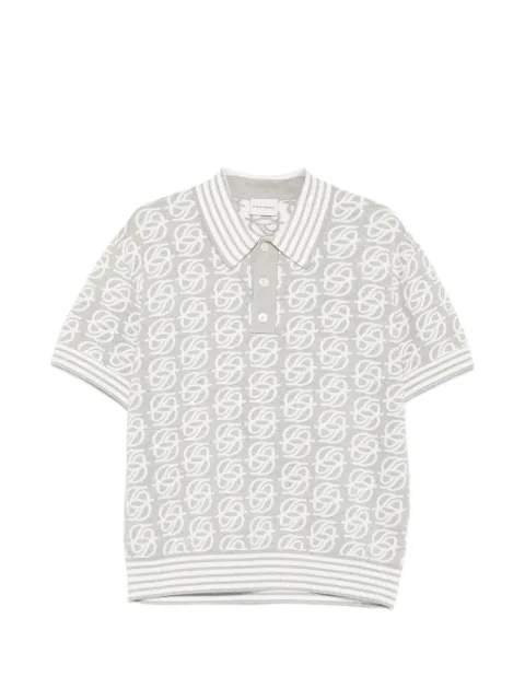 Drôle De Monsieur monogram-knit striped-trim polo shirt Grey LPO219VI040