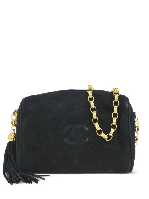 CHANEL Pre-Owned 1992 mini quilted tassel camera cross body bag Black 135977