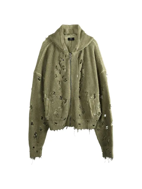 THUG CLUB distressed zip-up hoodie Neutrals TC26KN0101