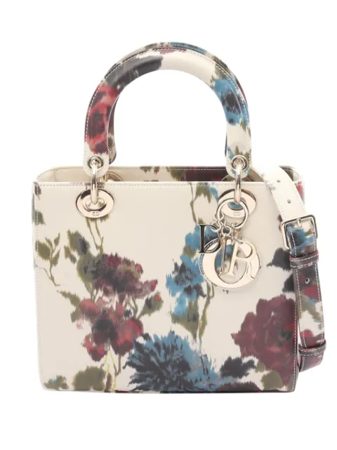 Christian Dior Pre-Owned 2010-2026 Medium Leather Floral Printed Lady Dior crossbody bag White 8A9IIJ0KKRIK4ZL6