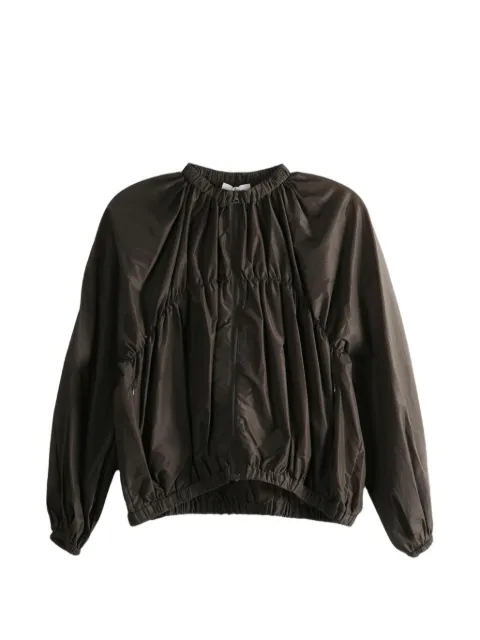 Amomento gathered-detail zip-up jacket Brown AM26SSW08JP