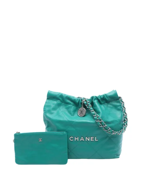 CHANEL Pre-Owned 2021-2026 Small Quilted Shiny Calfskin Chain 22 Handbag tote bag Green 7OQEWGTT65F3YI21
