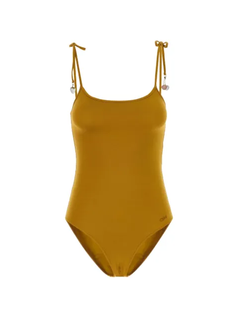 Chloé charm-embellished tie-fastening swimsuit Yellow CH26UMB27989