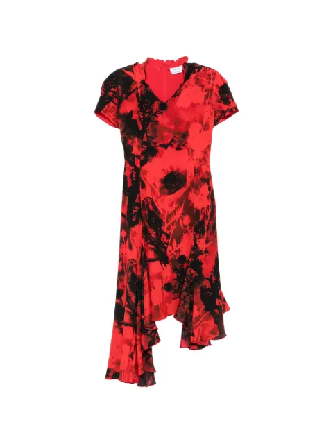 Alexander McQueen floral-print asymmetric-hem dress Red 863780QDAP1
