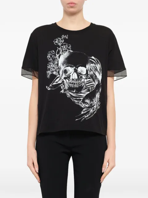 Alexander McQueen Fish Skull-printed sheer-trim T-shirt Black 384454QEZ22