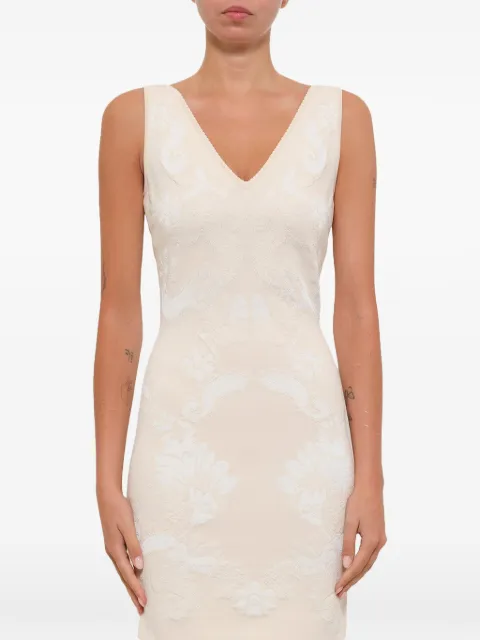 Alexander McQueen floral-jacquard V-neck dress Neutrals 426396Q1VWK