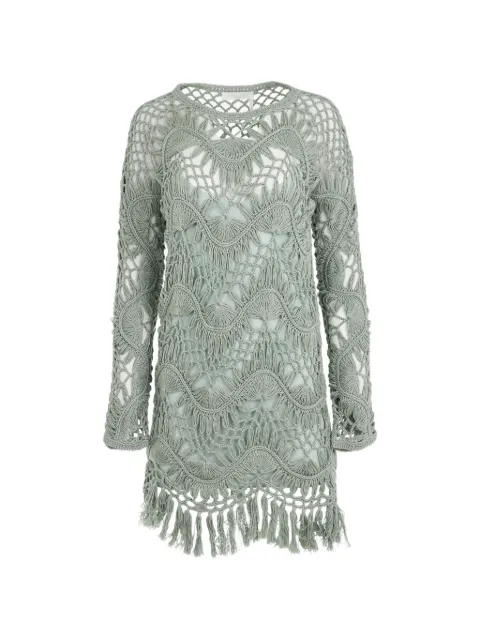 Chloé fringed crochet-knit mini dress Green 17SMR14