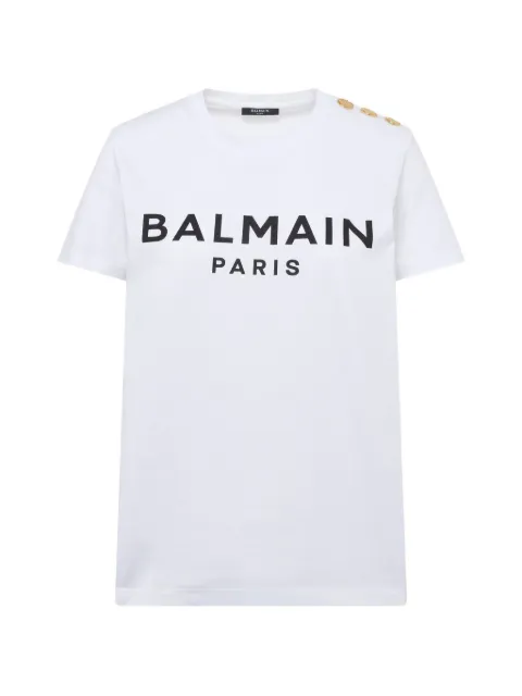 Balmain logo-print button-detail T-shirt White EF005BB02GAB