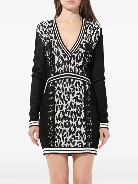 Balmain lace-up leopard-print dress Black 6349706M