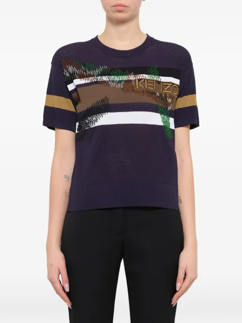 Kenzo logo-embroidered striped sweater Blue F751TO408805