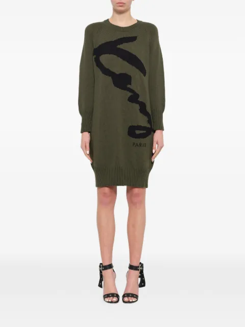 Kenzo logo-intarsia knitted mini dress Green F762RO634812