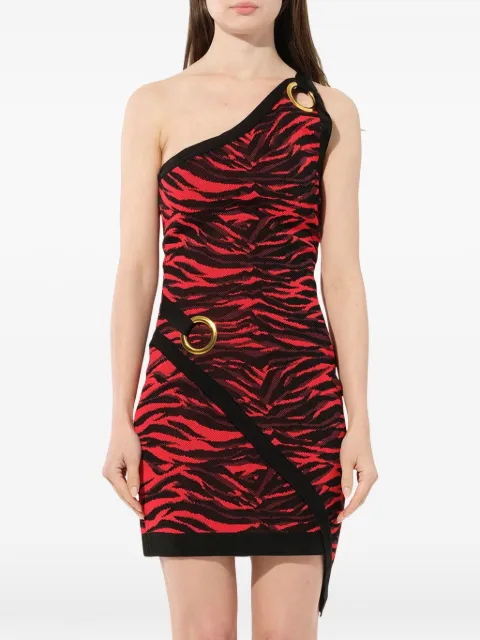 Balmain tiger-print one-shoulder dress Red 103846855M