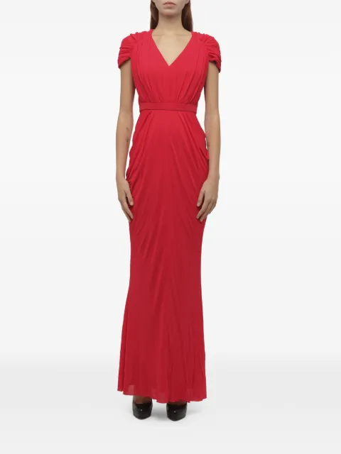 Alexander McQueen ruched V-neck maxi dress Red 399670QFL10