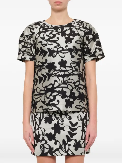 Lanvin abstract-print short-sleeve top Neutrals TO61512513