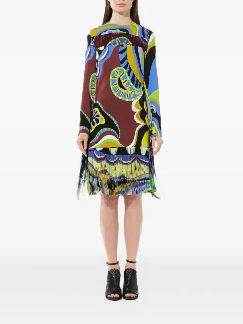 PUCCI tassel-detail abstract-print dress Brown 77RG5077756