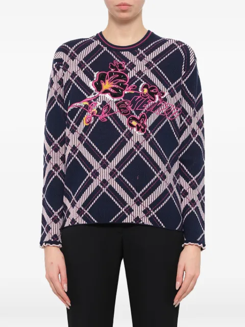 Kenzo check-pattern floral-embroidered sweater Blue F762TO550850