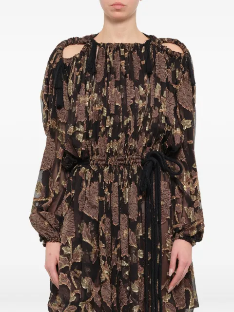 Lanvin floral-jacquard cold-shoulder dress Black RWDR21622930