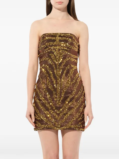Balmain sequin-embellished strapless dress Brown 113962