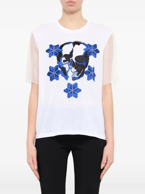 Alexander McQueen skull-print mesh-sleeve T-shirt White 376603QEZ06