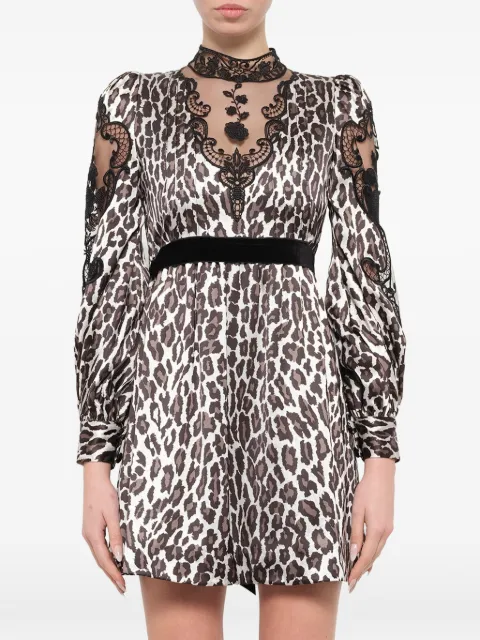 Marc Jacobs leopard-print lace-panel minidress Neutrals W41714553