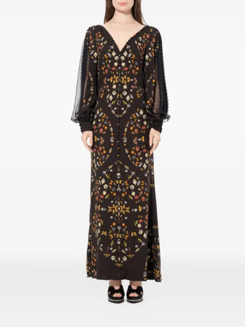 Alexander McQueen obsidian-print long-sleeve dress Black 436178QHC19