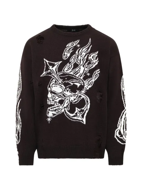 THUG CLUB Chrome Skull distressed-knit sweater Black TC26KN0602