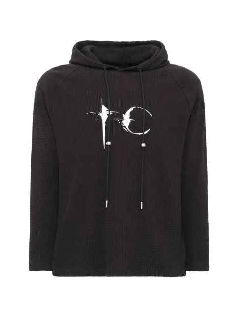 THUG CLUB waffle-knit logo-print hoodie Black TC26TS0902