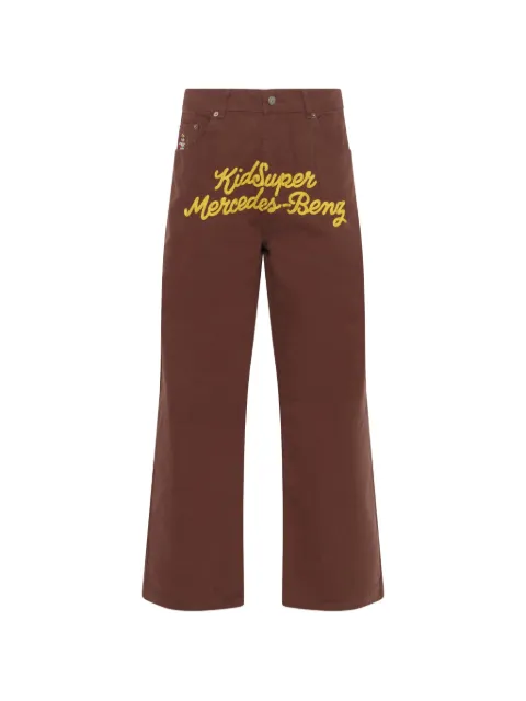 KidSuper x Mercedes Benz logo-embroidered wide-leg trousers Brown MB25PT