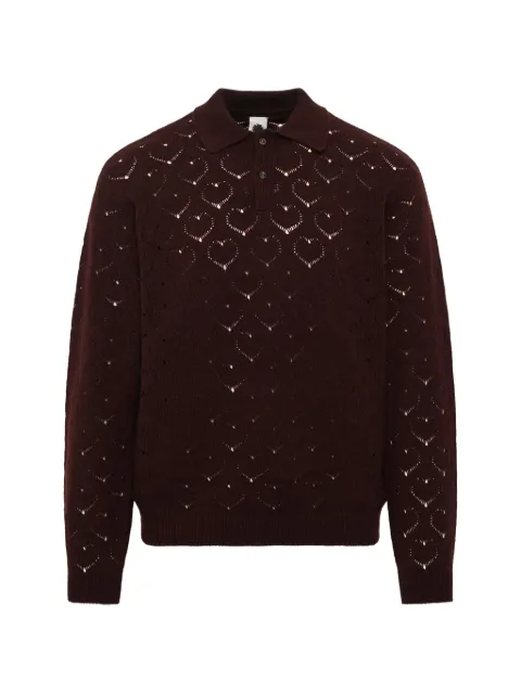 Vowels pointelle-knit wool polo shirt Red KW018