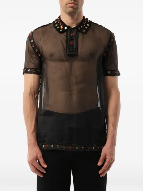 Givenchy embellished sheer polo shirt Black 16W1010463