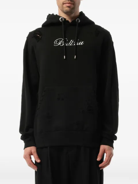Mastermind Japan distressed logo-print hoodie Black 17SPMMSW07BD
