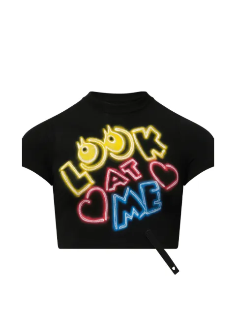 Doublet English Fan-Service neon-paint cropped T-shirt Black 25SS29CS366EN