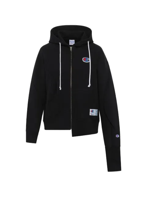 Undercover asymmetric logo-patch hoodie Black UC2E18021BK