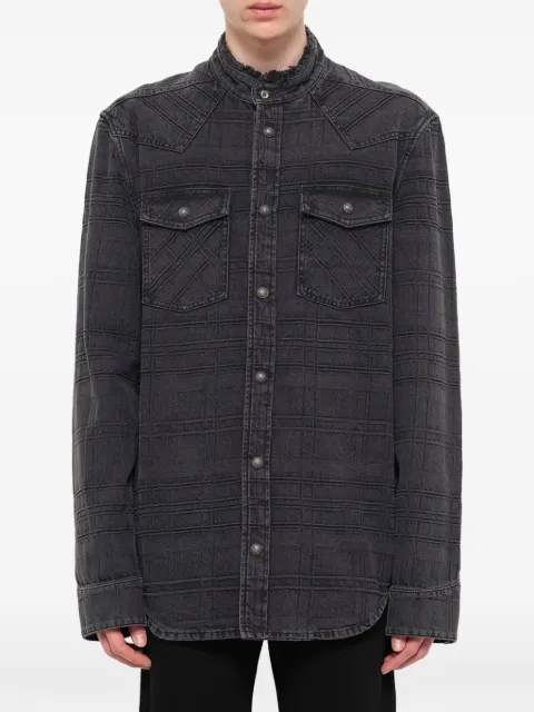 Balmain quilted-effect distressed-collar shirt Grey SH12159Z1030PA