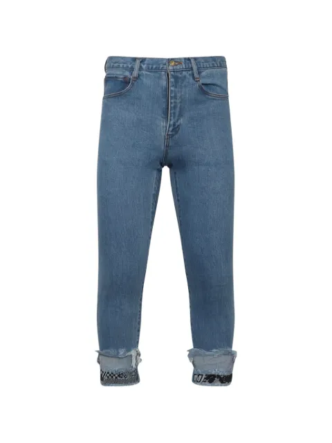 Facetasm cropped print-detail jeans Blue PTM03