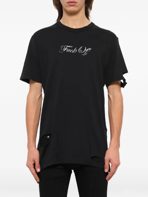 Mastermind Japan distressed slogan-print T-shirt Black 17SPMMTS05AD