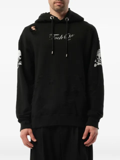 Mastermind Japan distressed skull-print hoodie Black 17SPMMSW06AD