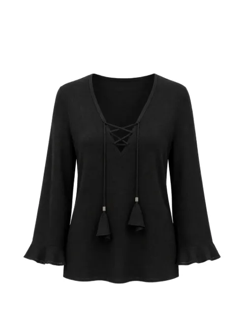 Dorothee Schumacher lace-up ruffled-cuff top Black 510503