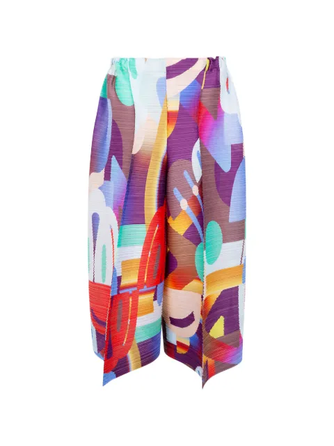 Pleats Please Issey Miyake Playground abstract-print shorts Purple PP66JF705
