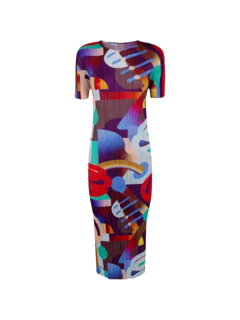 Pleats Please Issey Miyake Playground abstract-print pleated midi dress Red PP66JH706