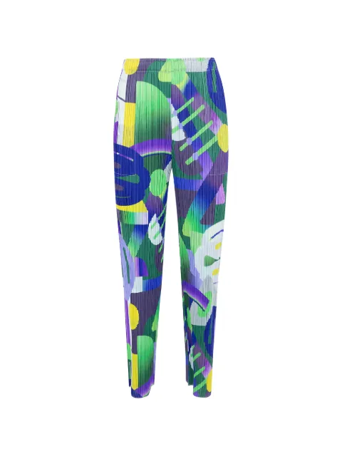 Pleats Please Issey Miyake Pleats Please abstract-print trousers Green PP66JF704