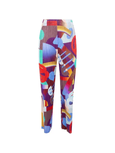Pleats Please Issey Miyake Playground abstract-print pleated trousers Purple PP66JF704