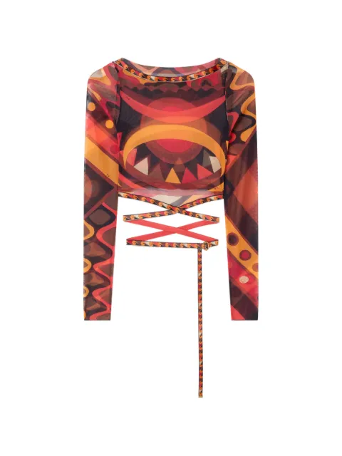 PUCCI Vivara-print tulle crop top Red 6HJM306H849