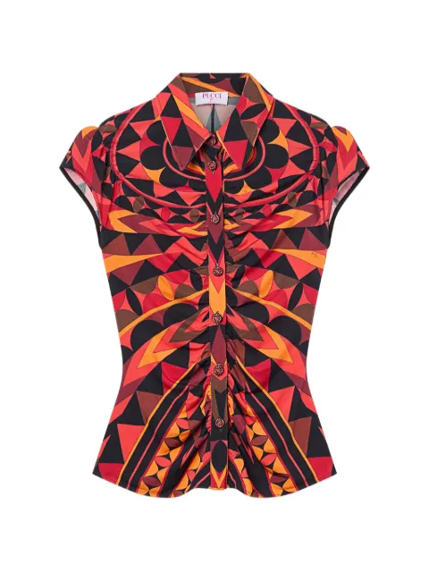 PUCCI Manuba-print ruched blouse Red 6HJJ036H778
